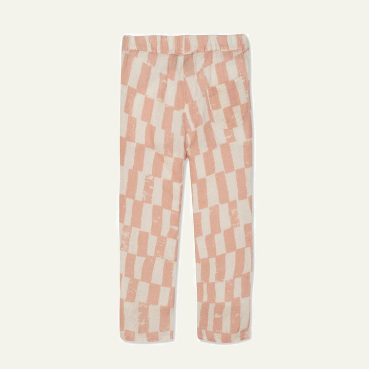 Checkered Linen Kid Pants - Natural/misty Rose