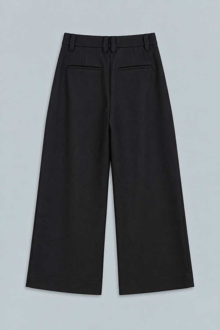 Melange High Waisted Wide Leg Pants - Black