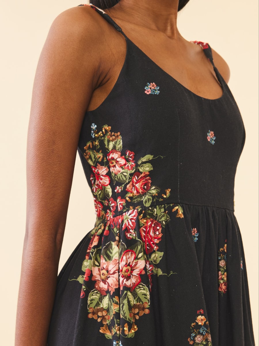 Katherine Dress - Black Victorian Floral