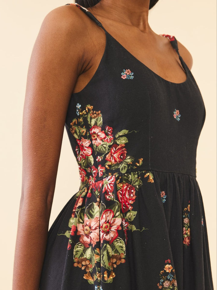 Katherine Dress - Black Victorian Floral