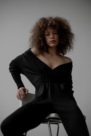 Wrap Neck Jumpsuit - Black