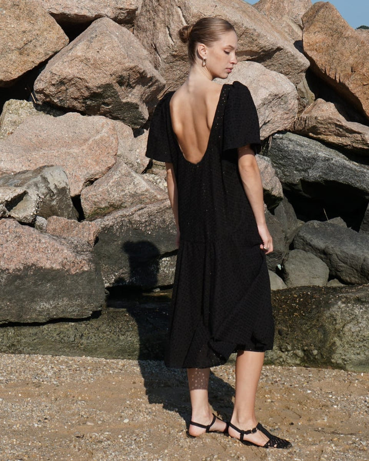 Embroidered Cotton Chloe Dress - Black