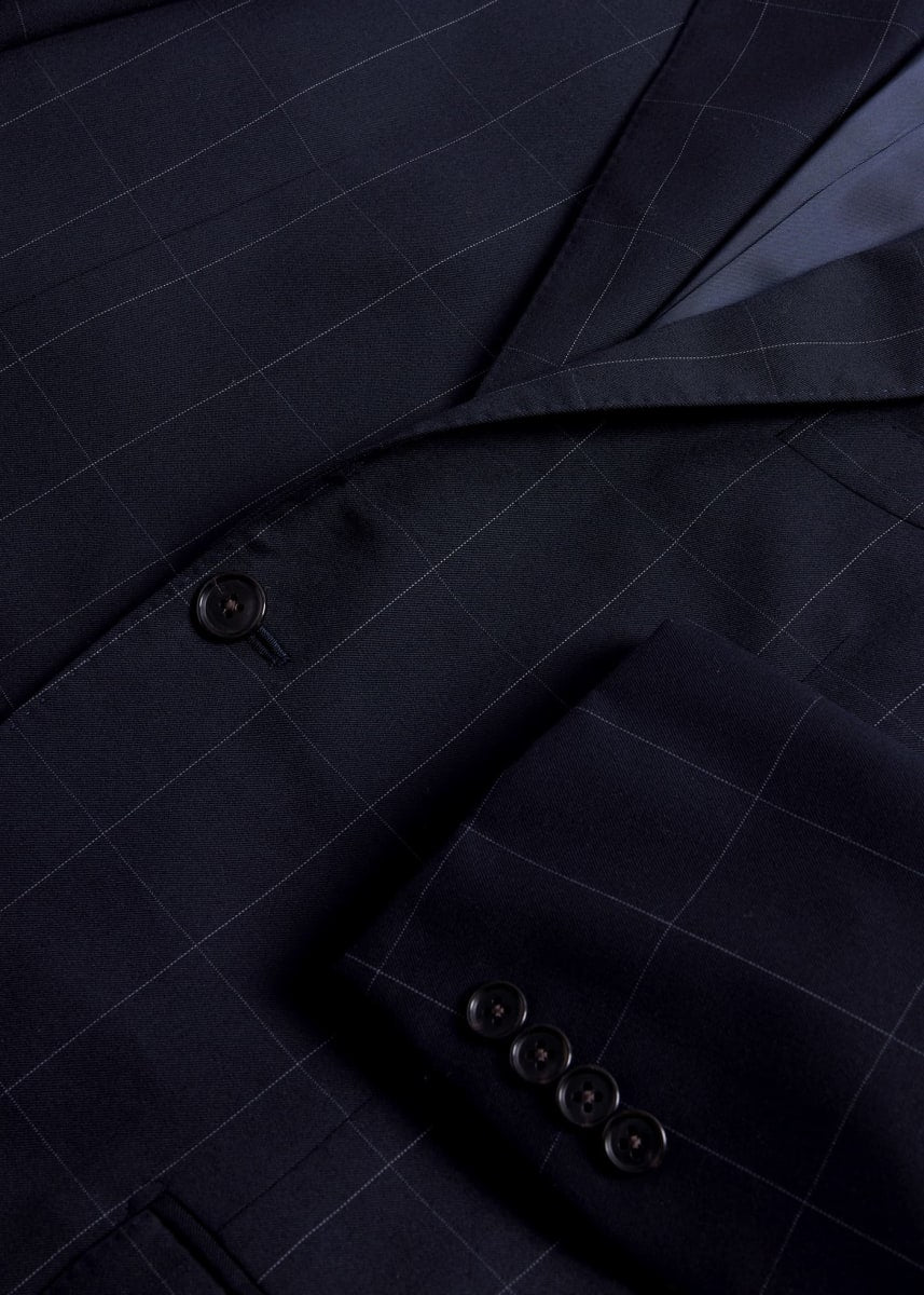 Wool Windowpane Suit - Navy