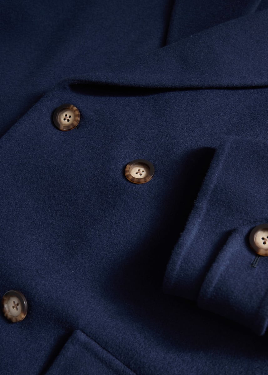 Cashmere Military Style Coat - Navy