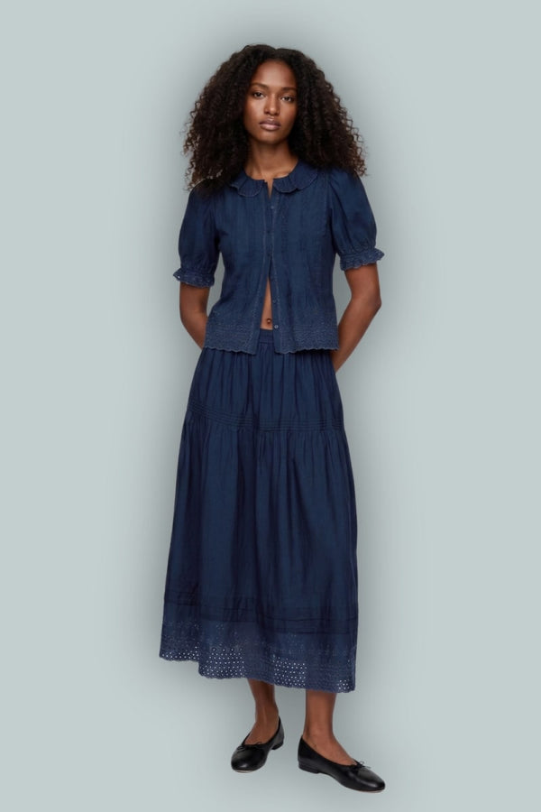 GAP × DÔEN Eyelet Midi Skirt - Medium Indigo