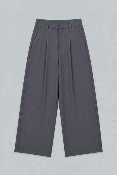 Melange High Waisted Wide Leg Pants - Charcoal