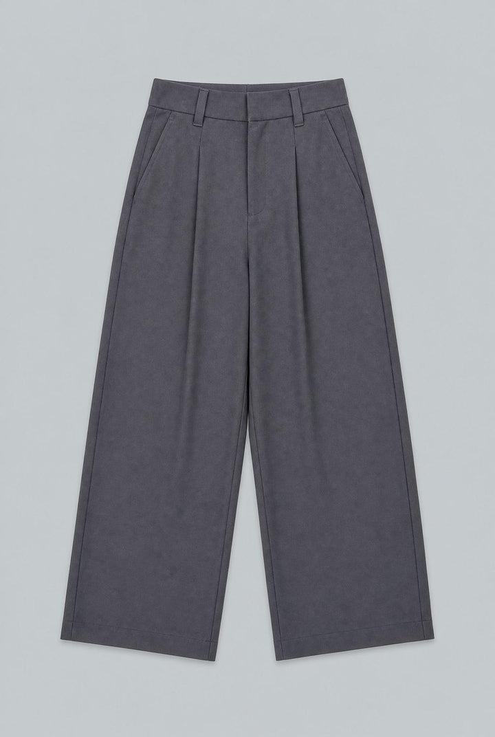 Melange High Waisted Wide Leg Pants - Charcoal