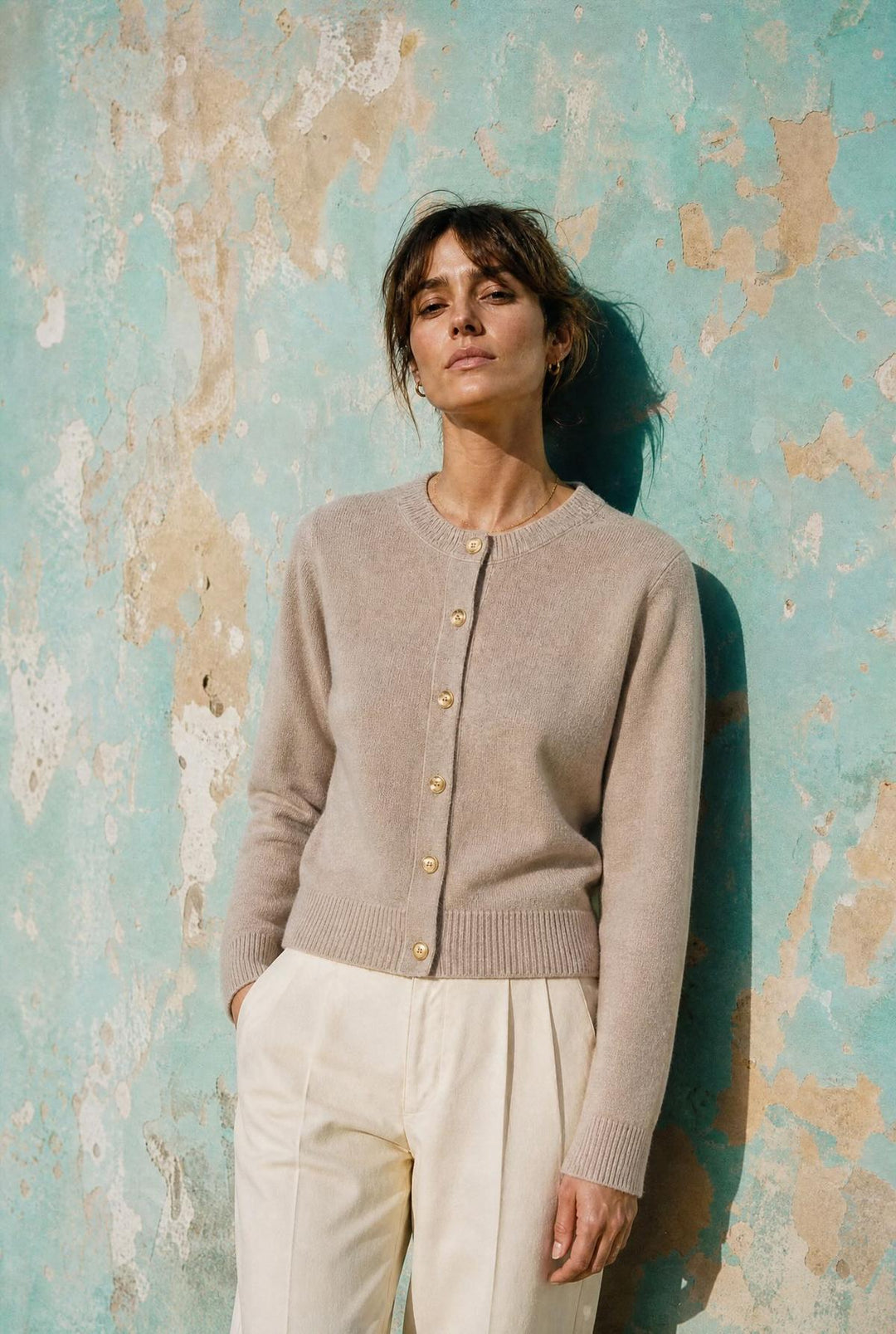 Mock Neck Cardigan - Oatmeal