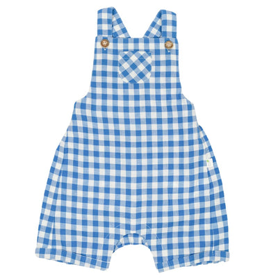 Blue Gingham Linen Shortalls - Bluebird