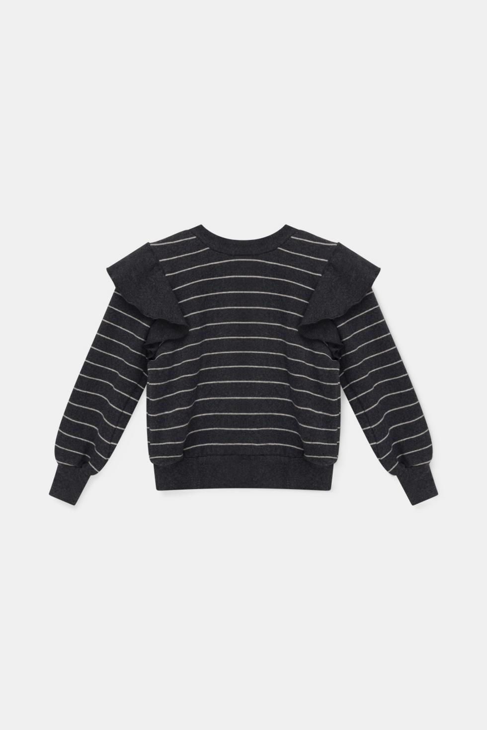 Organic stripes ruffle sweater - Dark grey