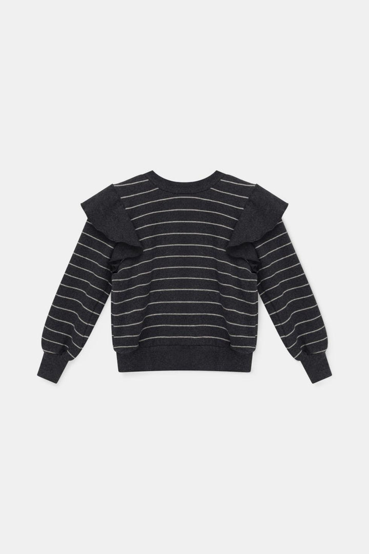 Organic stripes ruffle sweater - Dark grey