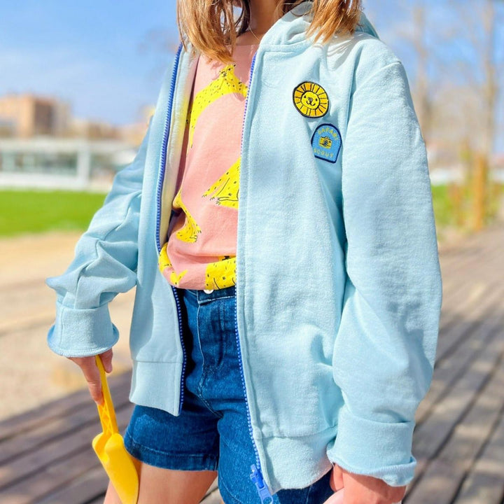 Recycled Cotton Patches Kid Zipper Hoodie - Sterling Blue