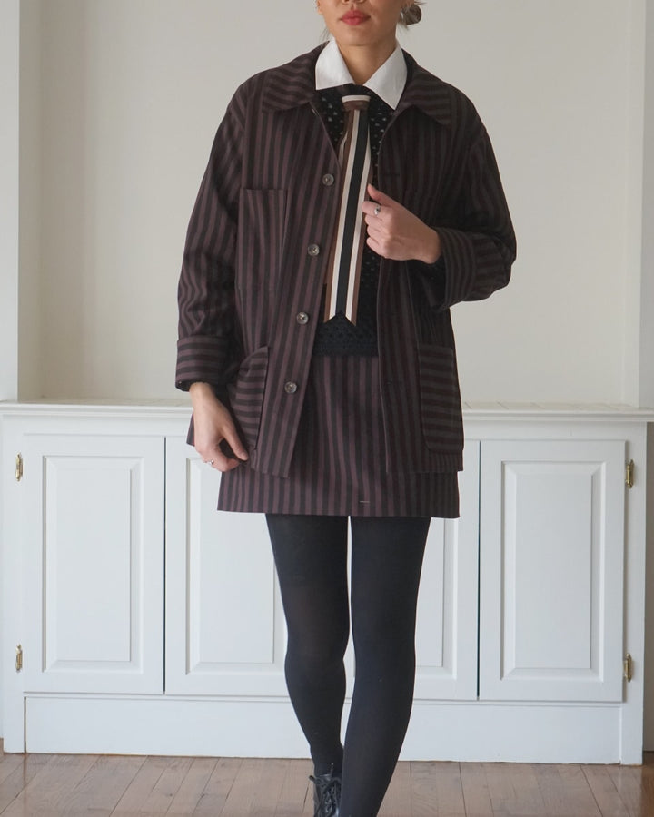 Chocolate Stripe Barn Jacket - Chocolate Brown