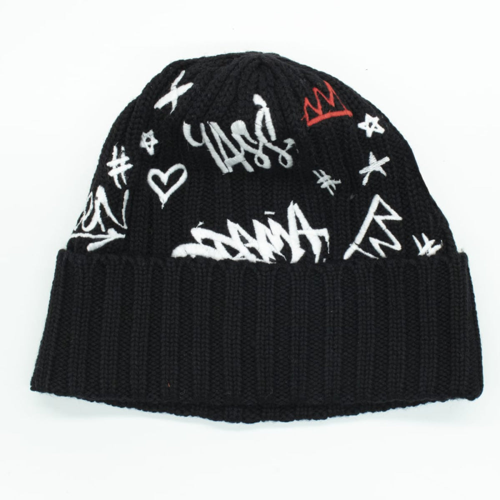 8’’ Folded Cuff Graffiti Hat - Black - 8’’ - Beanie
