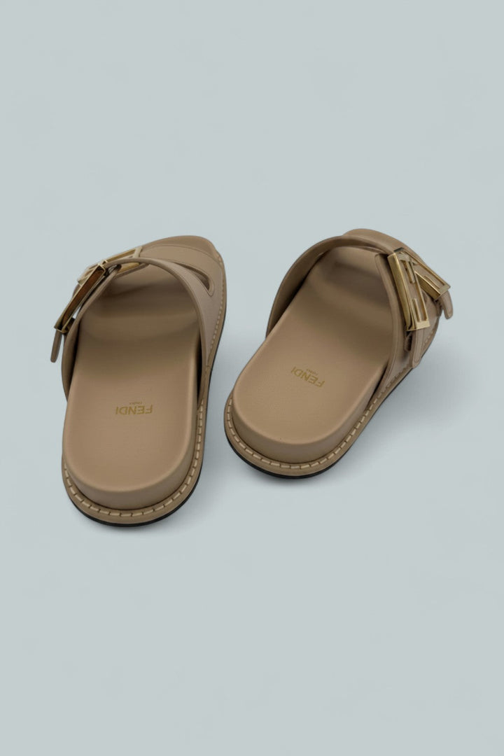 Vitello Leather Slides - Buff