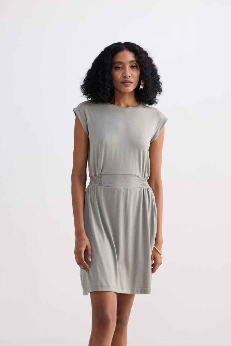 Short Dress With Smocking Side Detail - Frost & Mist