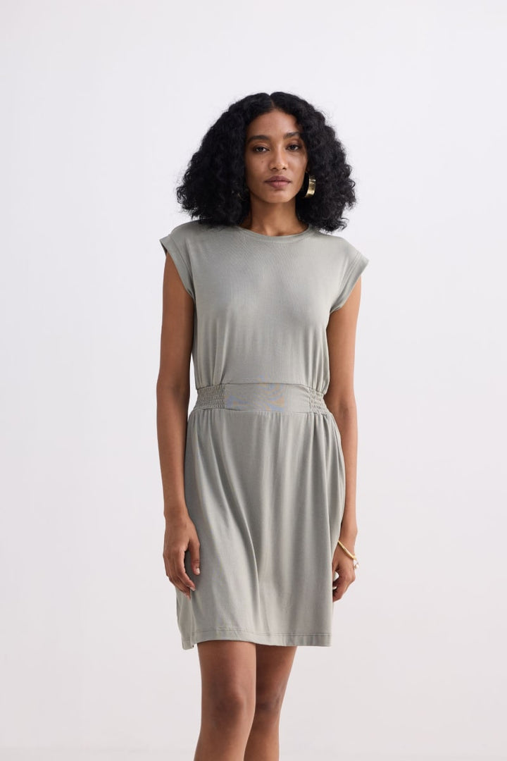 Short Dress With Smocking Side Detail - Frost & Mist
