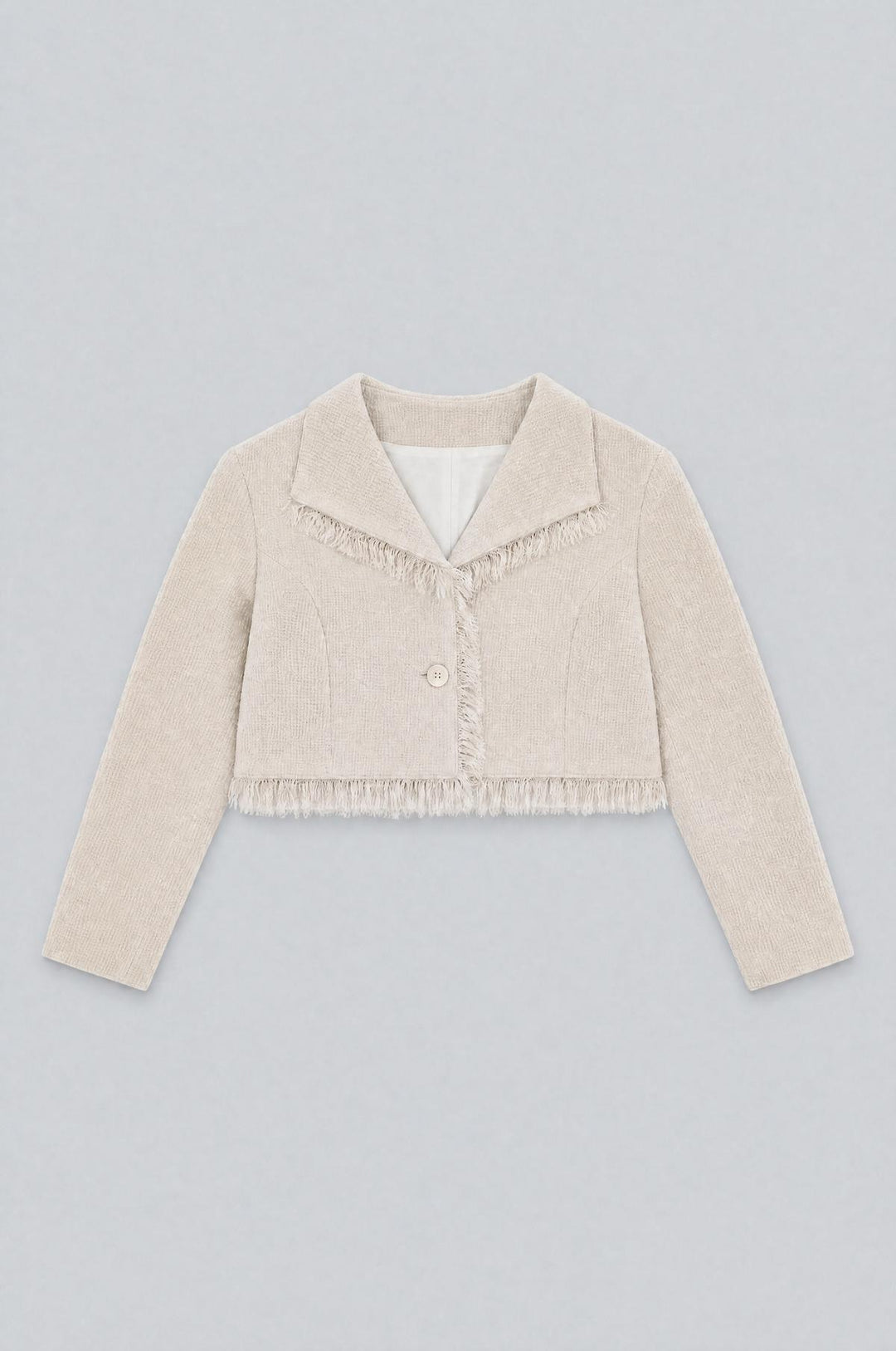 Cropped Tweed Frayed Hem Blazer - Ivory