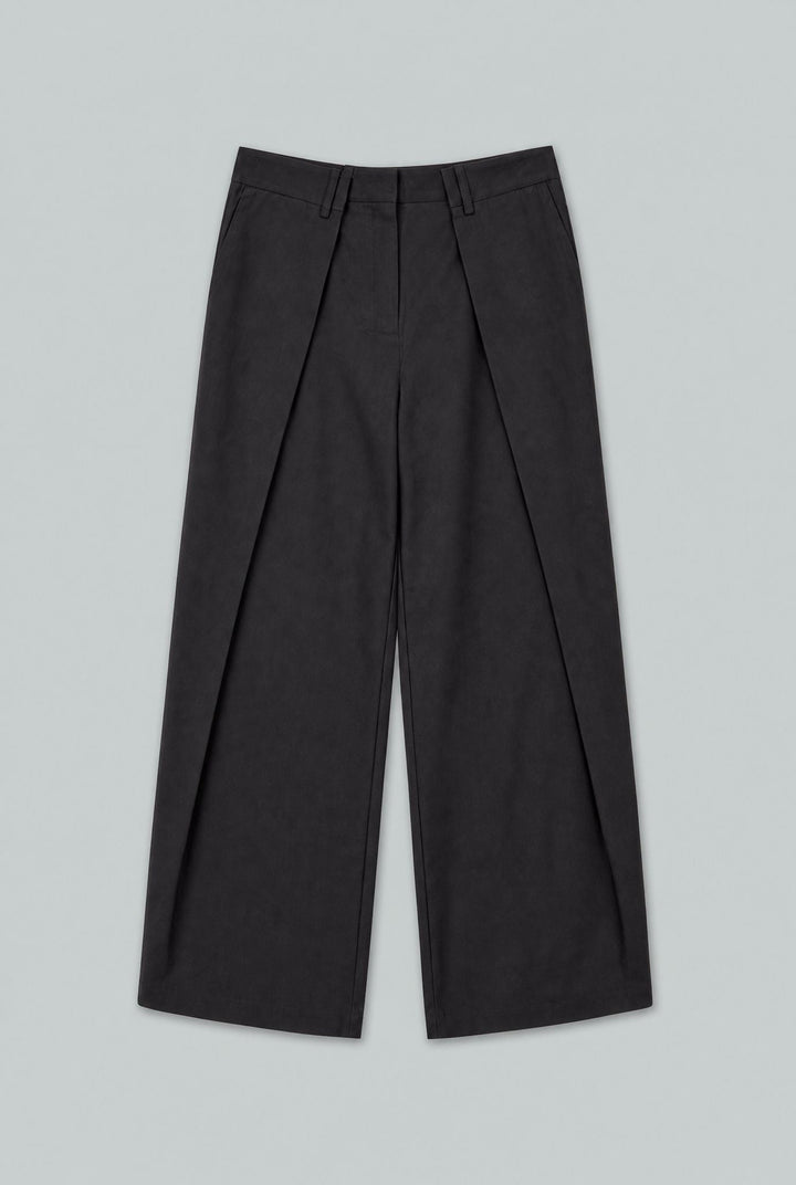 Pleated Wide Trousers - Black