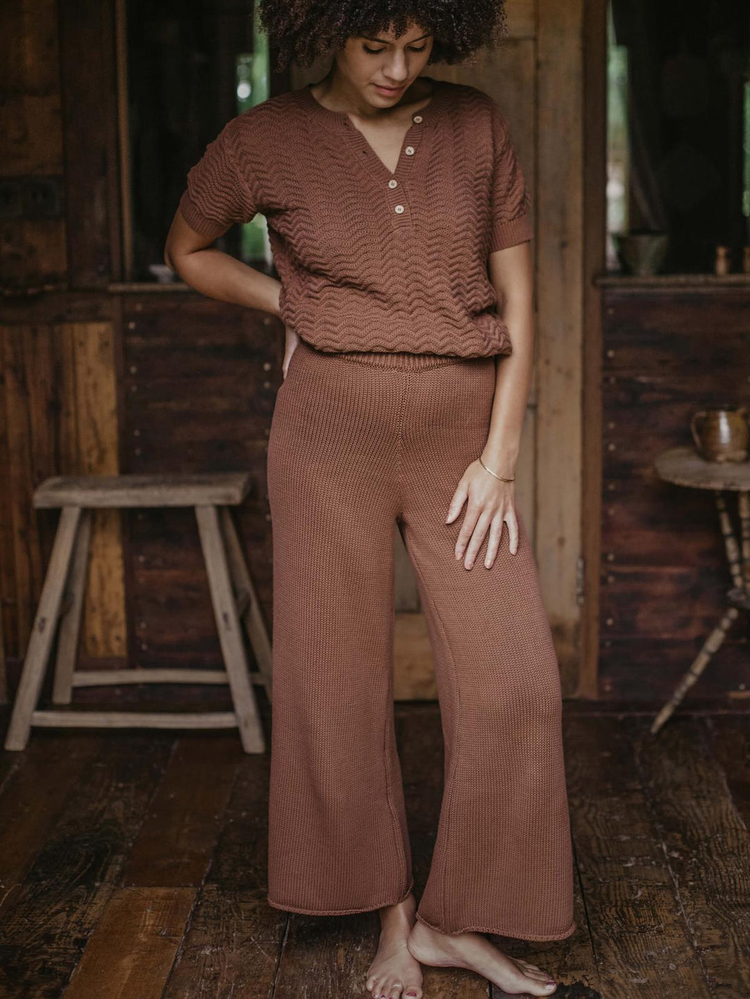 The Wide Leg Knit Trouser - Women's - Mocha