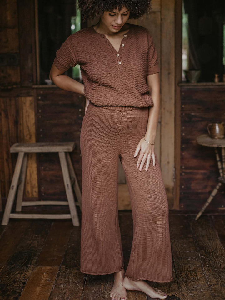 The Wide Leg Knit Trouser - Women's - Mocha