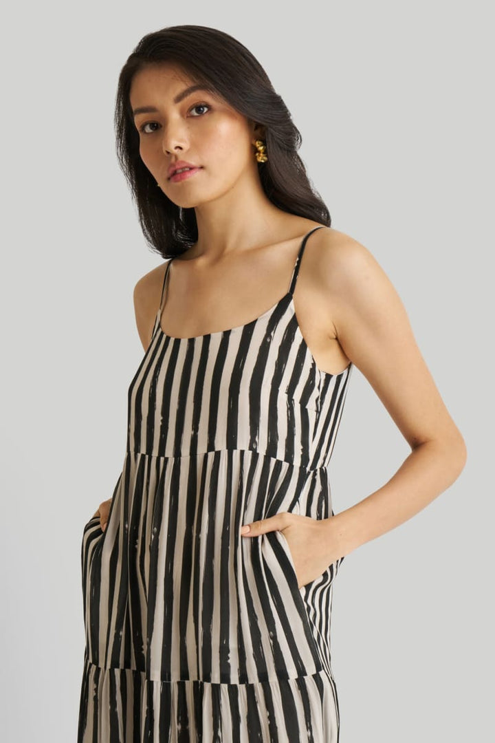 Strappy Tiered Maxi Dress - Striped Down