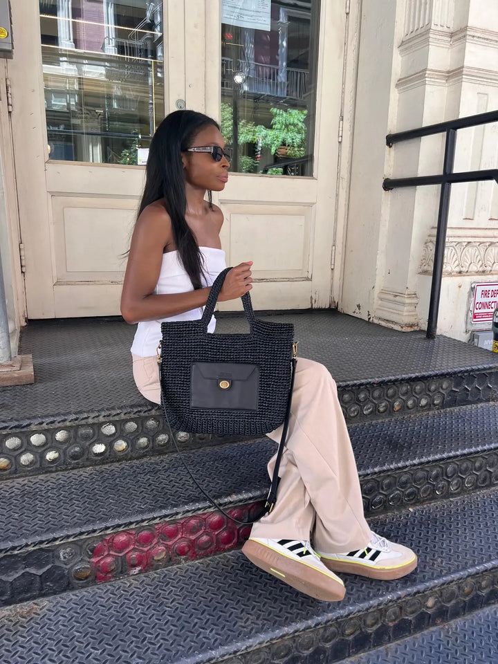 The LIDO Straw Tote - Black