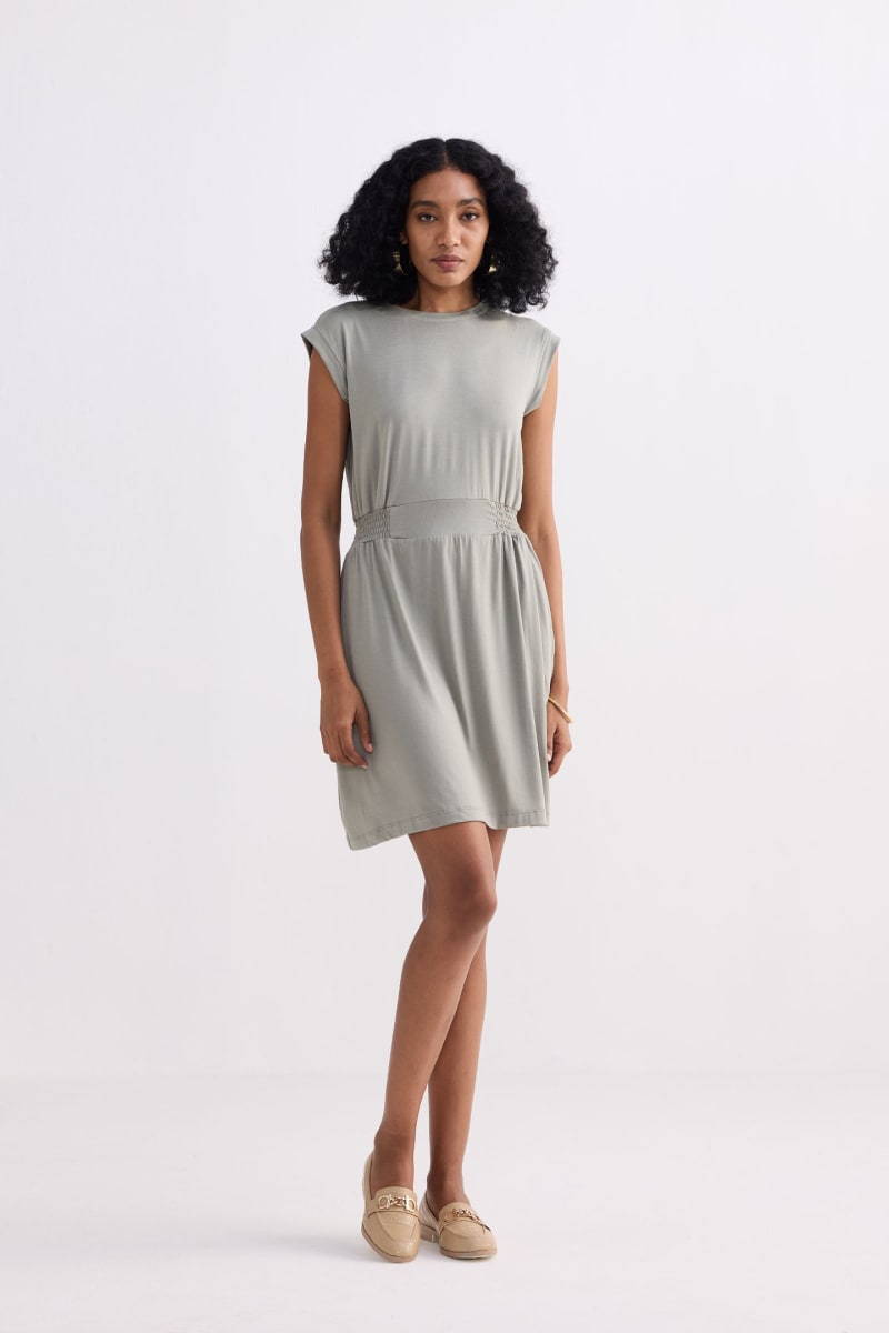 Short Dress With Smocking Side Detail - Frost & Mist