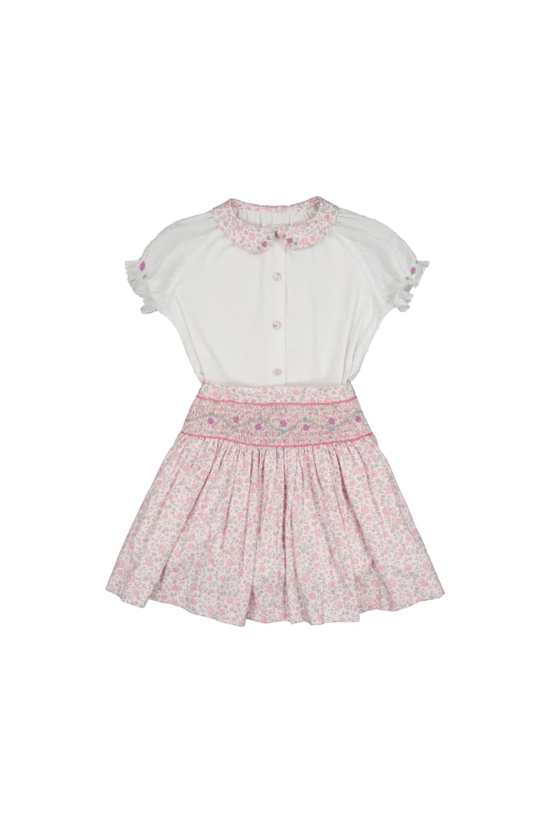 Marie Pink Skirt & Short Sleeve Blouse - Floral