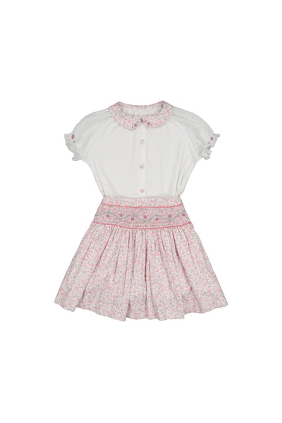 Marie Pink Skirt & Short Sleeve Blouse - Floral