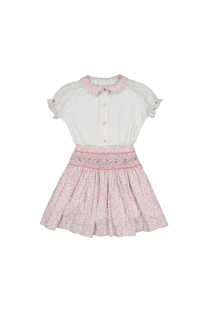 Marie Pink Skirt & Short Sleeve Blouse - Floral