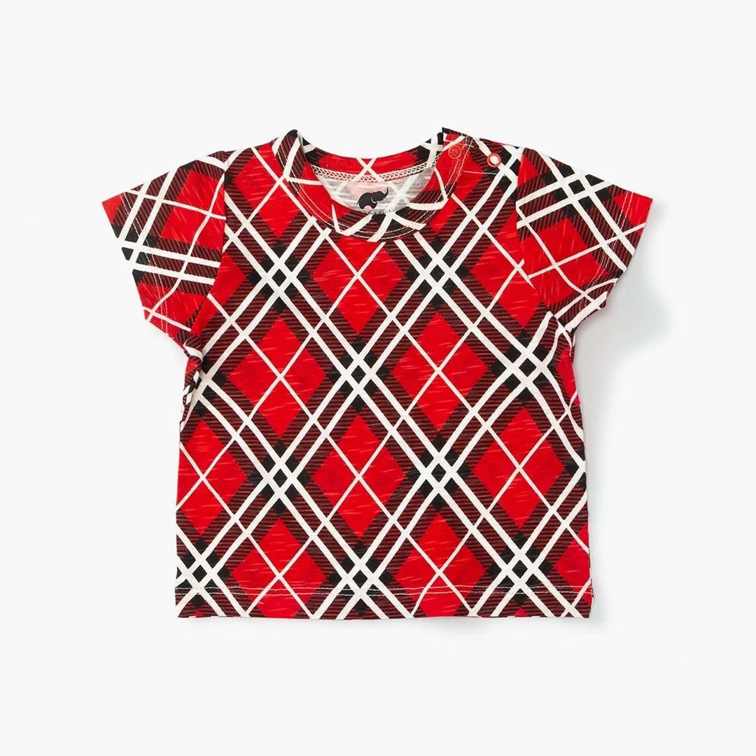 Short Sleeve Slub Jersey Printed Tee - Classic Red Plaid