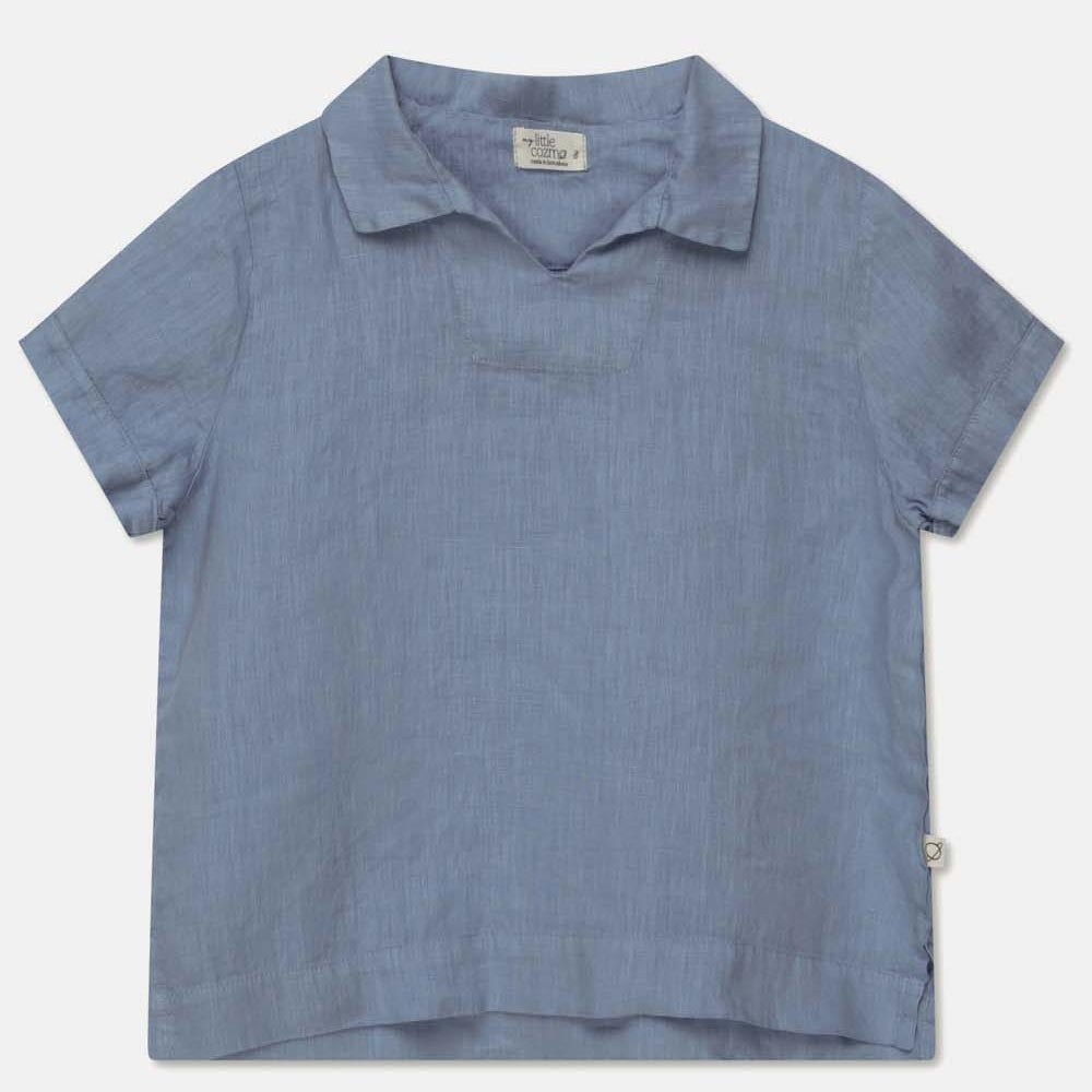 Linen Polo Shirt - Sky Blue Tops My Little Cozmo 