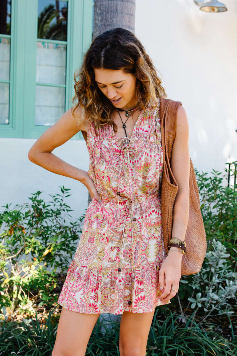 Tia Mini Dress - Pink Gold Paisley