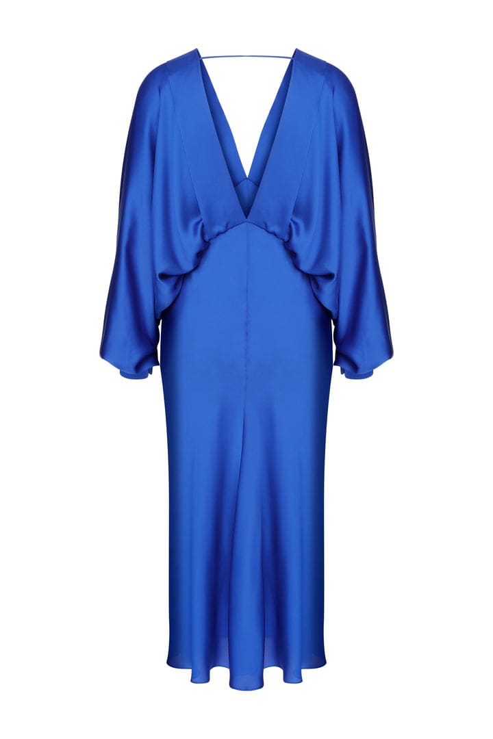 Mila V Neck Satin Dress - Sax