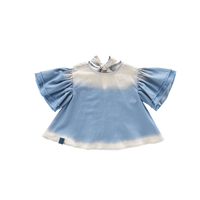 Girls Distressed Chambray Flared Top - Light Blue
