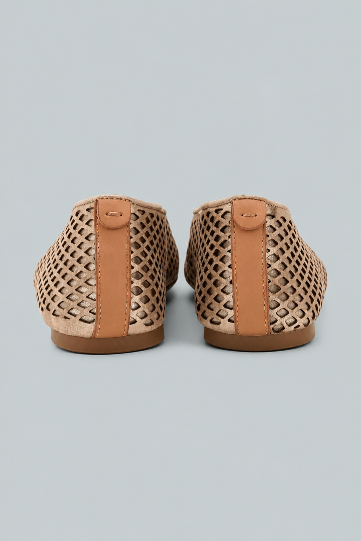 Women's Willow Perforated Leather Ballet Flats - Gravel Leather