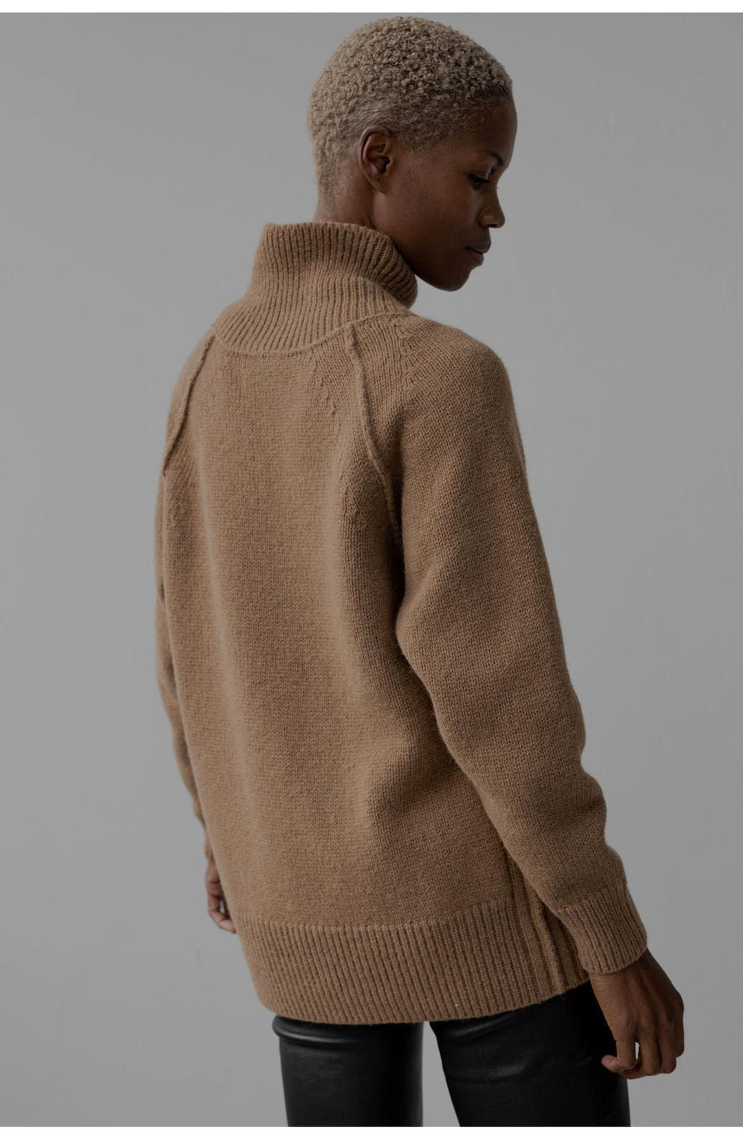 Wrap Collar Baby Alpaca Pullover - Camel