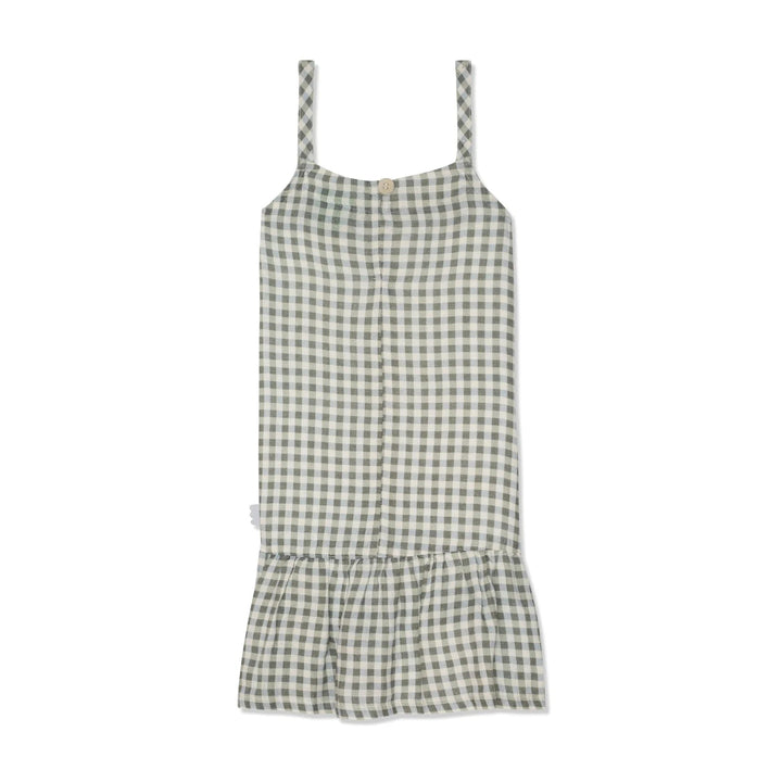 Kids Blue Gingham Linen Kid Dress - Natural/Faded Denim