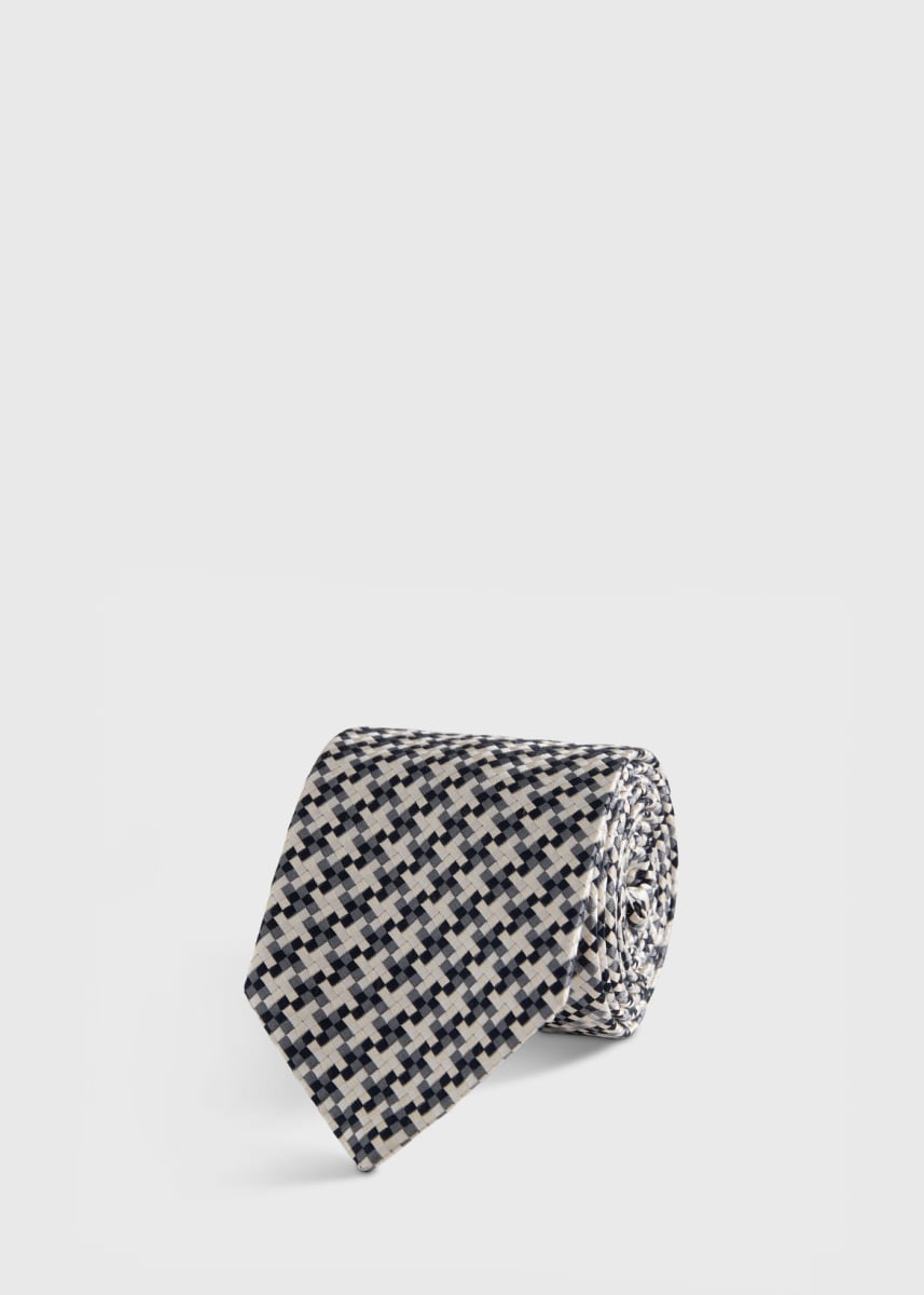 Woven Silk Two Color Houndstooth Tie - Grey