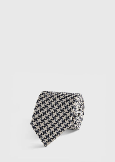 Woven Silk Two Color Houndstooth Tie - Grey