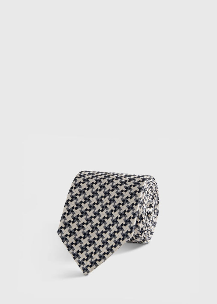 Woven Silk Two Color Houndstooth Tie - Grey