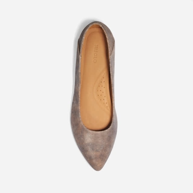 Fina Pointed Toe Flat Snake - Greige