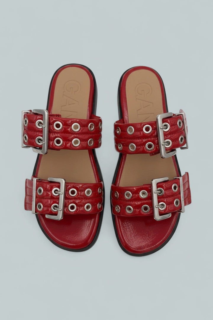 Buckle Two-Strap Sandal - Racing Red