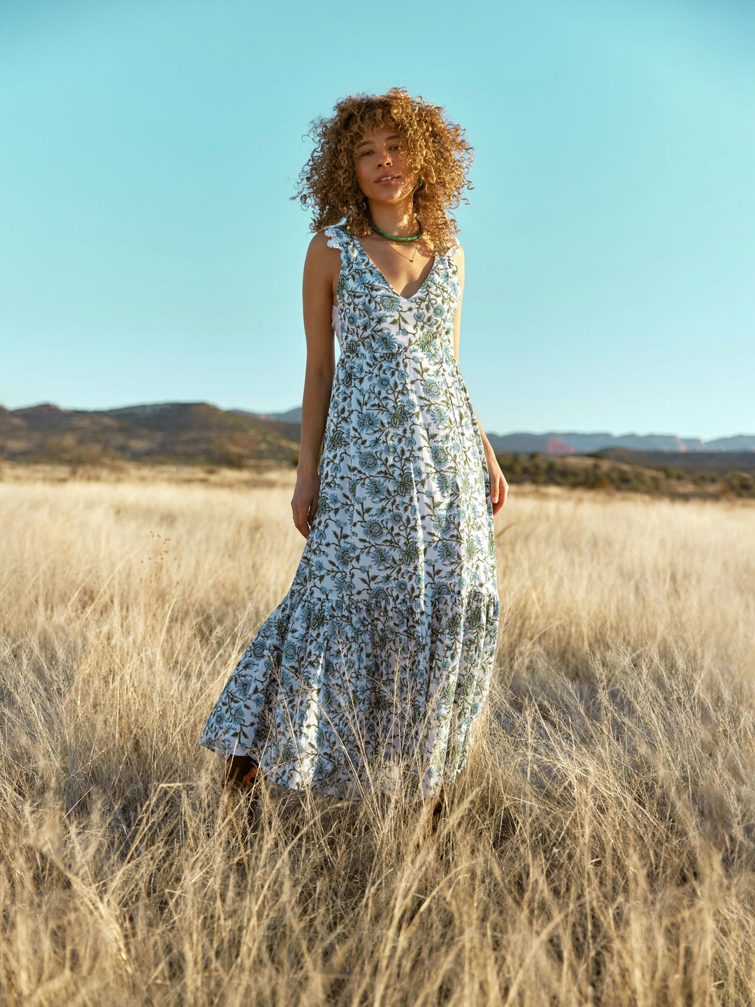Clark Maxi Dress - Ivory & Cornflower Floral