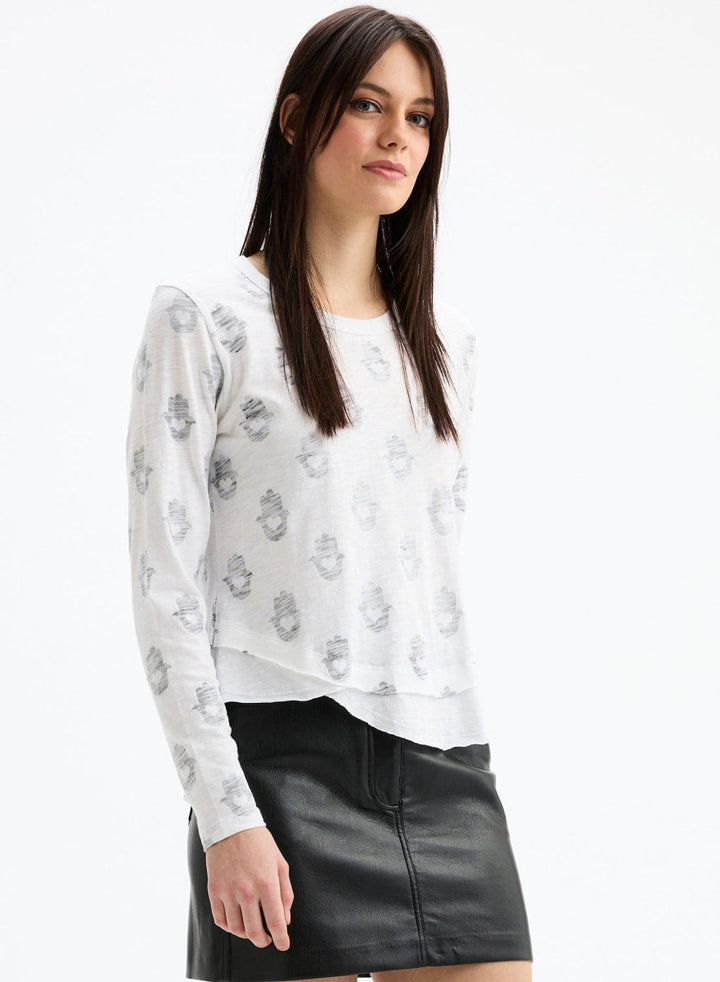 Hamsa Ava Mock Layer Long Sleeve T-Shirt - White