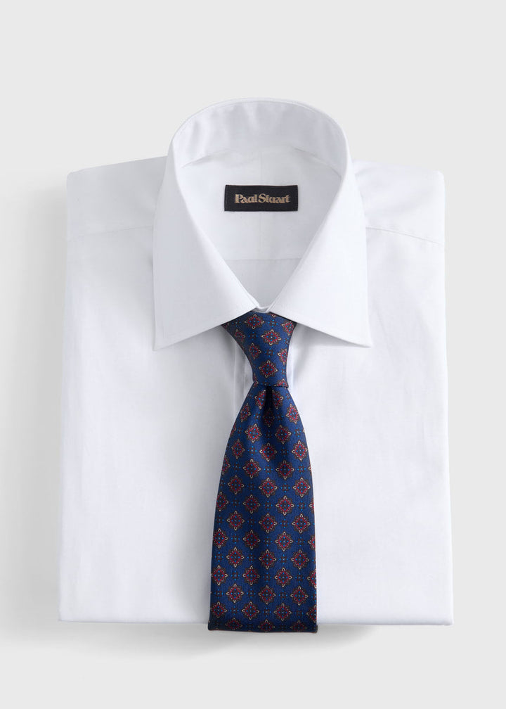 Medallion Motif Silk Tie - Navy
