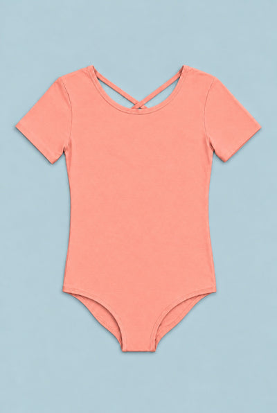 Girl's Short Sleeve Bodysuit - Apricot
