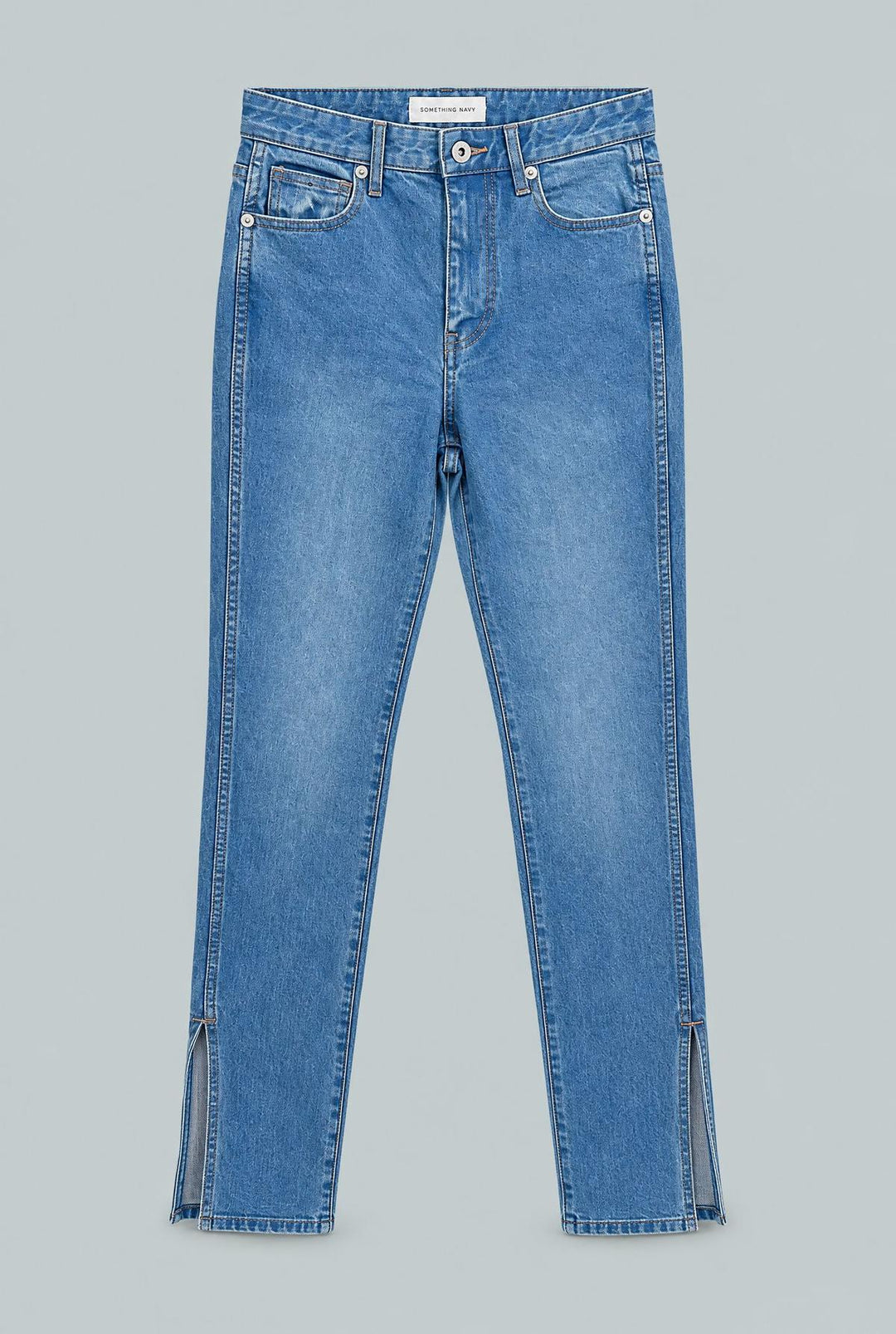 Denim Pants With Slit - Medium Blue