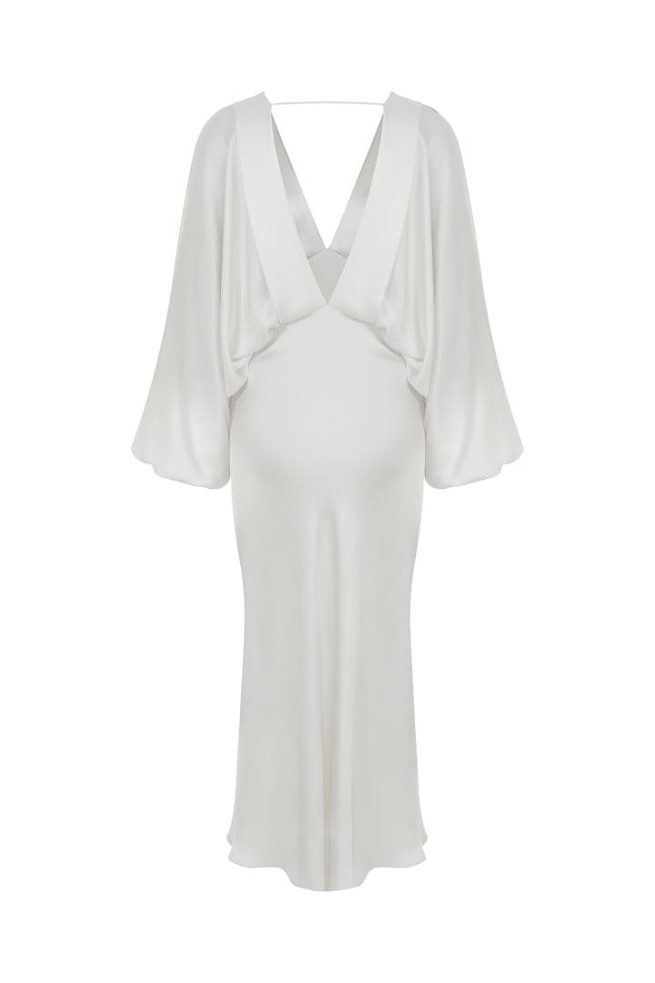 Mila V Neck Satin Dress - White